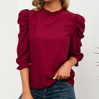 Camisa Casual de Cuello Alto con Mangas de Cinco Puntos - Image 3