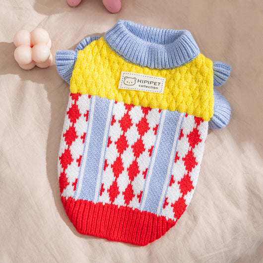 Suéter Tejido de Piña con Bloques de Color para Gatos y Mascotas - Abrigo Cálido Otoño Invierno - Image 28