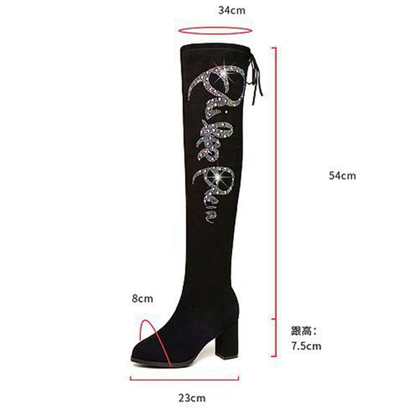 Botas de Tacón Alto con Strass para Otoño e Invierno