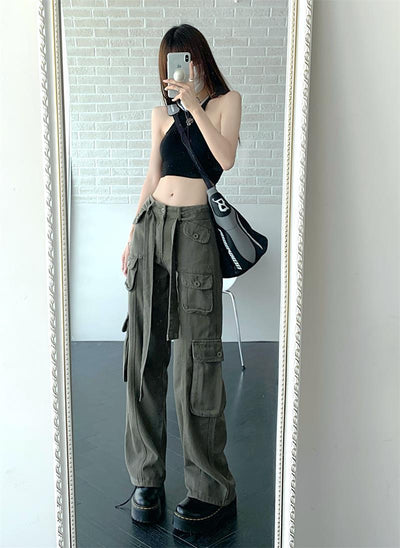 Pantalones Cargo Sueltos Vintage Americano con Múltiples Bolsillos y Detalles Desgastados - Image 15