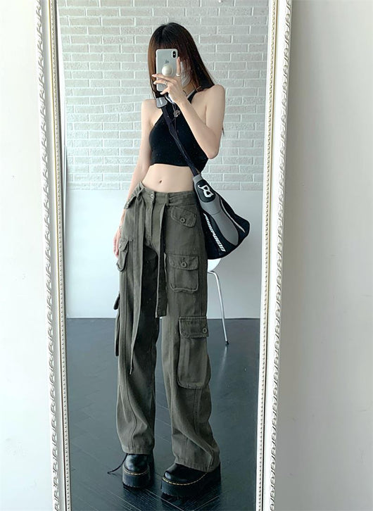 Pantalones Cargo Sueltos Vintage Americano con Múltiples Bolsillos y Detalles Desgastados - Image 15