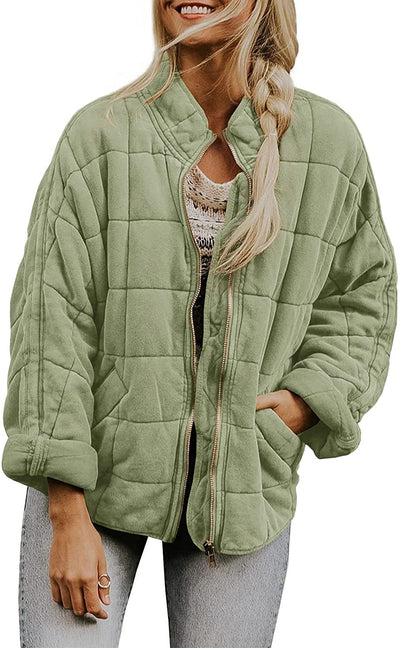 Abrigo de Invierno con Cierre de Cremallera y Cuello Alto - Chaqueta Larga Estampado Cuadros para Mujer - Image 4