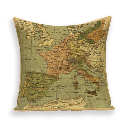 Funda de Almohada Retro con Mapa del Mundo Europeo - Cojín Decorativo Estilo Marroquí en Lino - Image 22