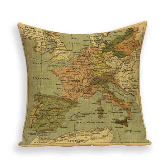 Funda de Almohada Retro con Mapa del Mundo Europeo - Cojín Decorativo Estilo Marroquí en Lino - Image 22