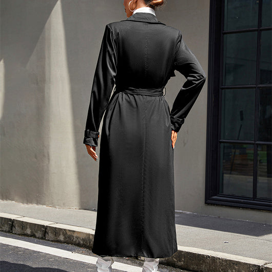 Abrigo Negro Elegante de Solapas Anchas con Cintura Ajustable - Image 2