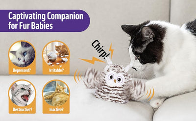 Juguete Interactivo para Gatos con Alas Batientes, Búho Chirriante Recargable con Catnip - Image 10