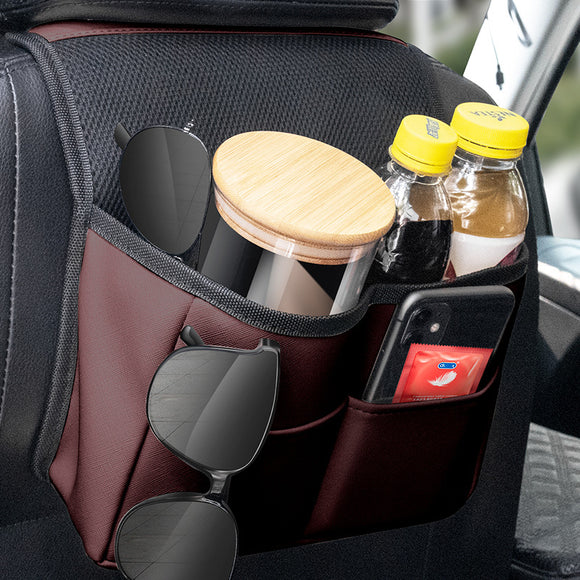 Organizador de Cuero para Asiento Trasero del Auto - Almacenamiento Multifuncional