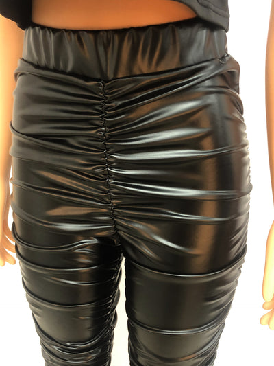 Pantalones de Cuero PU Plisados Cintura Alta Elásticos Ajustados - Image 11