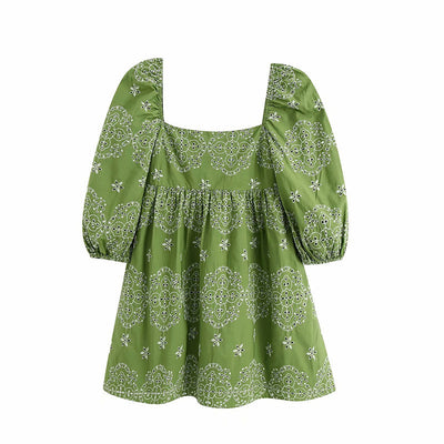 Vestido Cuello Cuadrado con Bordado Calado - Image 9