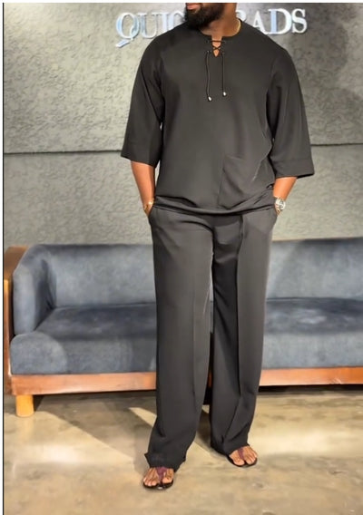 Conjunto de Dos Piezas: Camisa Casual y Pantalón de Cintura Alta