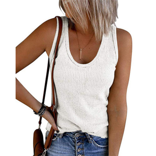 Chaleco Casual de Punto Acanalado Cuello U sin Mangas para Mujer - Image 2