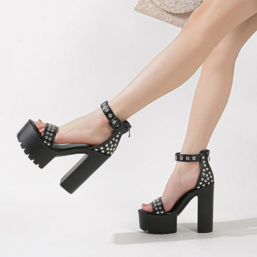Sandalias Plataforma Tacón Alto Mujer Verano Remaches Talla Grande