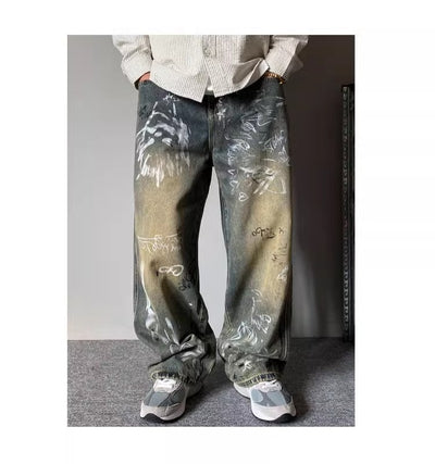 Pantalones Holgados de Corte Recto con Diseño de Patchwork para Hombre - Image 9