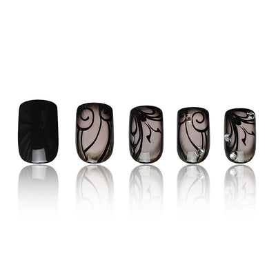 Uñas Postizas Negras Estilo Dark Ins con Diseño de Viñas - Image 5