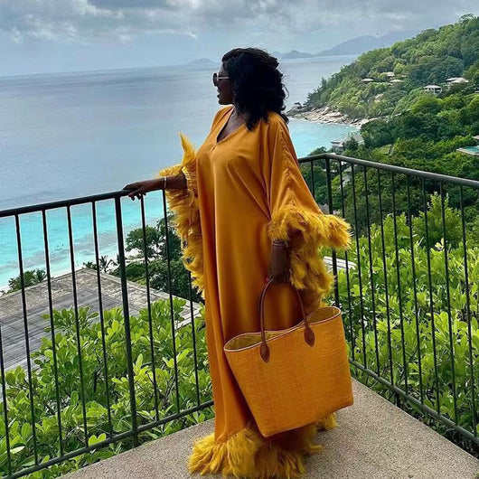Vestido Africano Suelto de Lujo con Manga Murciélago y Abertura Alta - Image 20