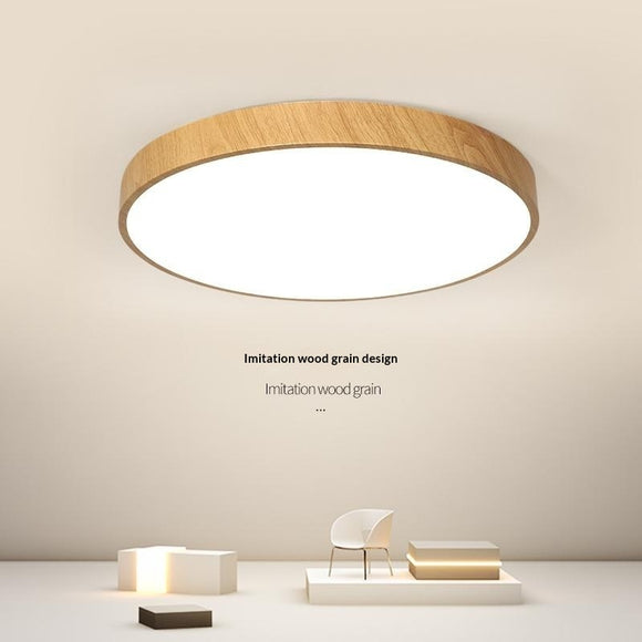 Lámpara de Techo LED Minimalista Estilo Chino Contemporáneo con Textura de Madera