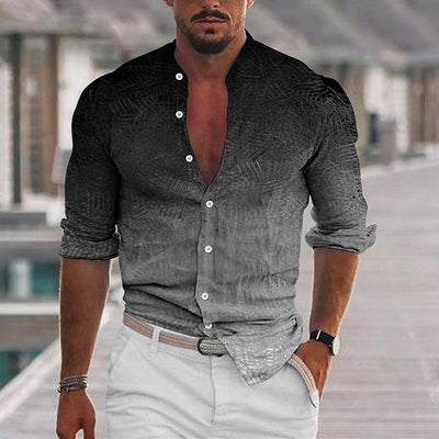 Camisa Casual de Manga Larga con Cuello de Pie Degradado para Hombre - Image 14