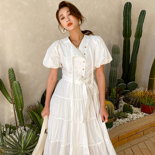 Vestido Elegante para Mujer Cuello Redondo Manga Abullonada Cintura Alta - Image 2