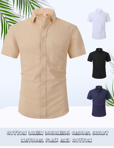 Camisa Lino Fresco Manga Corta Transpirable Color Sólido - Image 9
