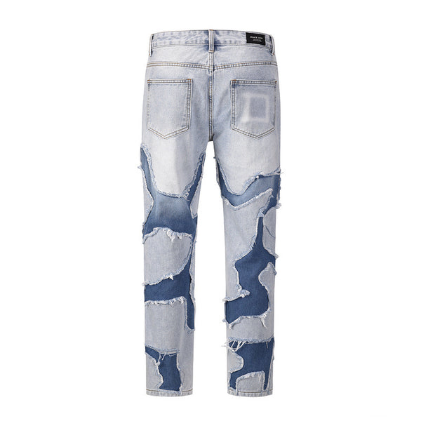 Jeans Vintage Patchwork Desgastado Estilo Callejero