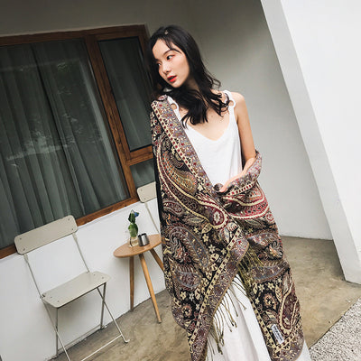 Bufanda Larga Étnica con Patrón de Anacardo - Chal Jacquard para Mujer - Image 3