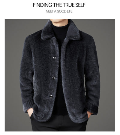 Abrigo de Invierno para Hombre con Cuello Solapa y Piel de Visón Dorado - Image 43