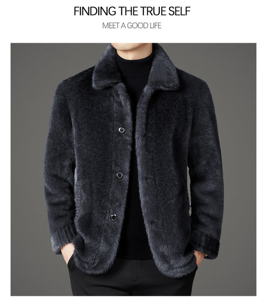 Abrigo de Invierno para Hombre con Cuello Solapa y Piel de Visón Dorado - Image 43