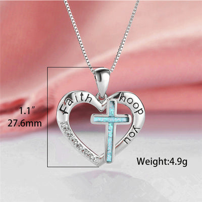 Collar Colgante de Corazón con Cruz Jesús de Ópalo Imitación - Joyería de Fe - Image 6