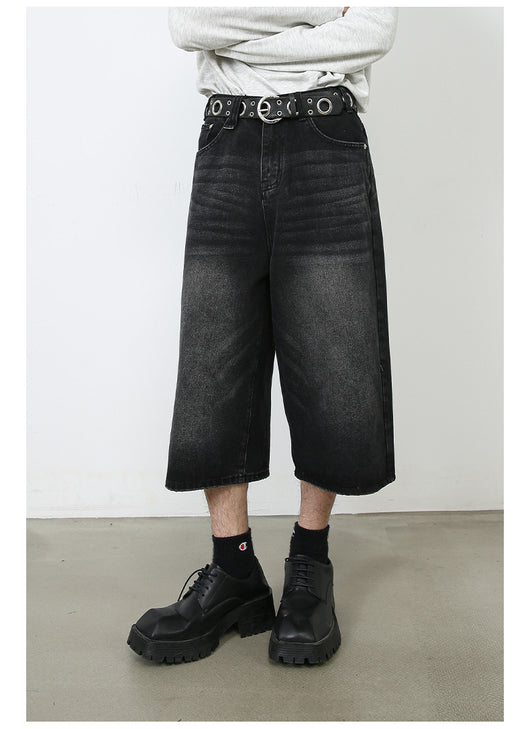 Pantalones Denim Sueltos Grises Estilo Americano Capri - Image 9