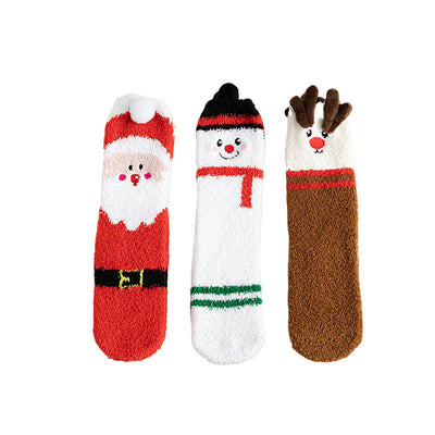 Calcetines Navideños Infantiles de Felpa Coral Antideslizantes con Diseños de Reno, Papá Noel y Muñeco de Nieve - Image 8