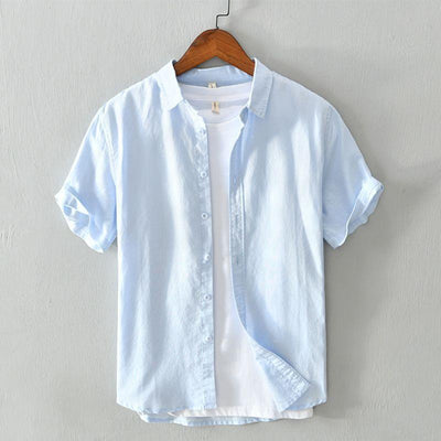 Camisa de Lino Manga Corta para Hombre - Comodidad de Verano - Image 6