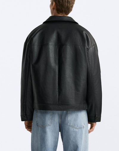 Chaqueta de Cuero Sintético Cuadrada para Hombre - Image 9