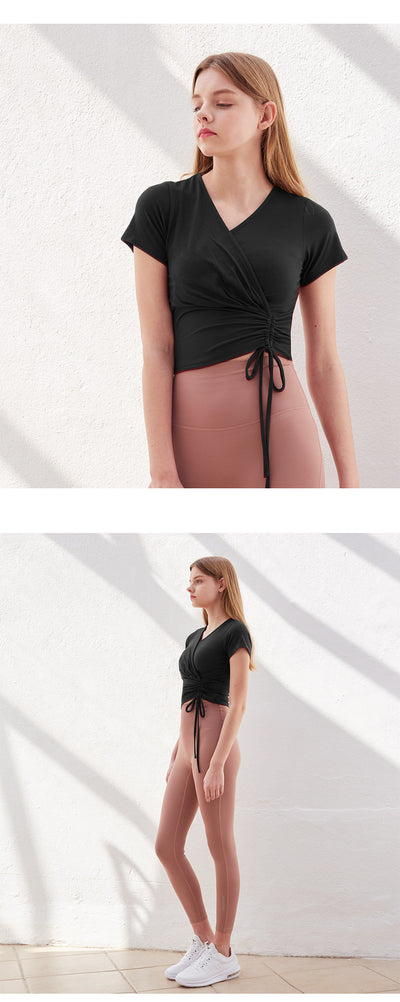 Conjunto Deportivo Yoga Verano con Escote V y Cintura Cruzada Reductora - Image 14