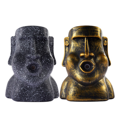 Retro gold and black stone portrait humidifier ornament emitting mist, mounted on a textured wall. - Image 5