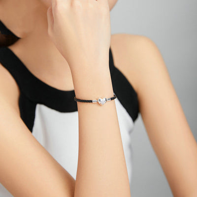Pulsera de Plata Esterlina 925 Corazón Amor con Cruz Trenzada Negra - Image 4