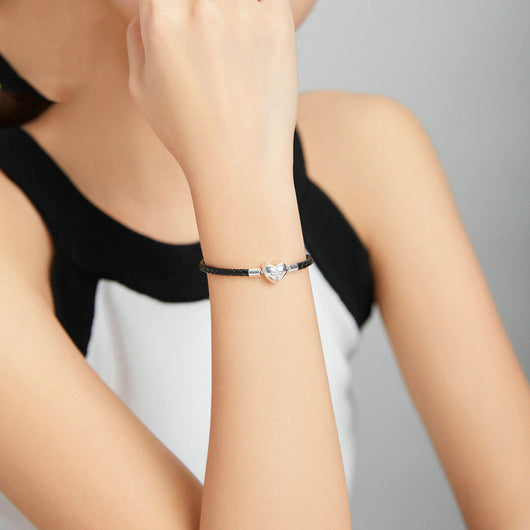 Pulsera de Plata Esterlina 925 Corazón Amor con Cruz Trenzada Negra - Image 4