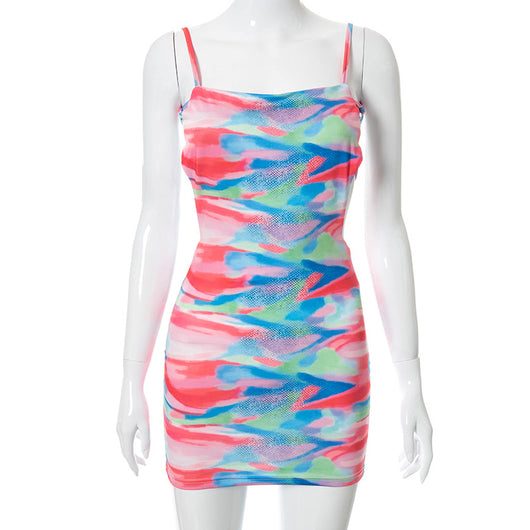 Vestido Corto Ajustado con Tirante Estampado Contrastante - Image 6