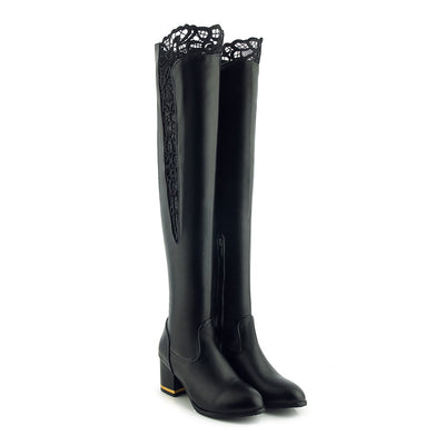 Botas Altas de Encaje Calado con Tacón Grueso - Image 11