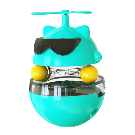 Yellow cat toy shaped like a cat's head with sunglasses and a propeller, featuring a tumbler base with a laser. - Image 3