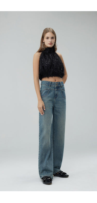 Pantalones Anchos Cintura Alta Estilo Retro con Detalles Rotos para Mujer - Image 22
