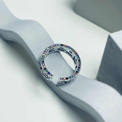 Anillo de Plata 925 Patrón Cuadrado Hueco Borde Diamantado Edición Angosta - Image 3