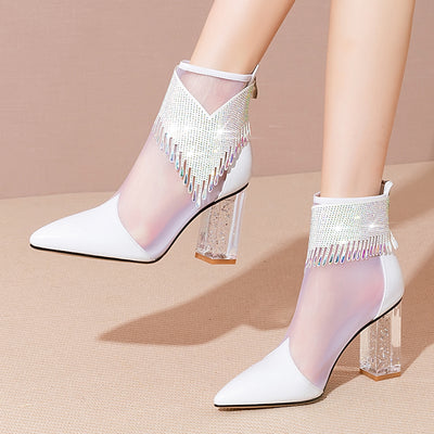 Sandalias Altas de Cuero con Malla Calada para Mujer - Image 2