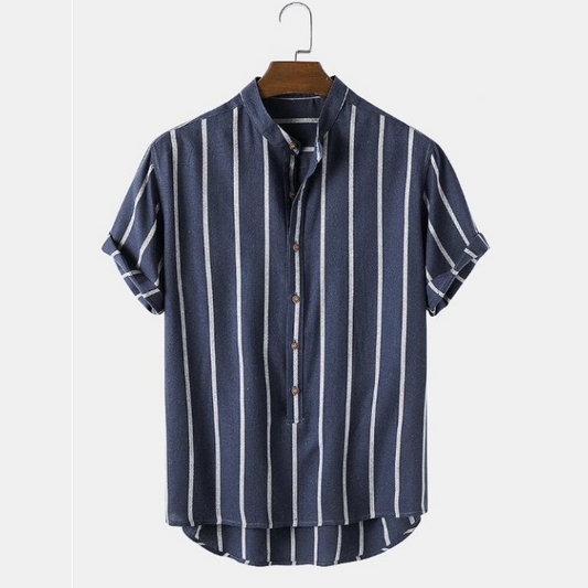Camisa Casual de Hombre con Cuello Mao y Rayas