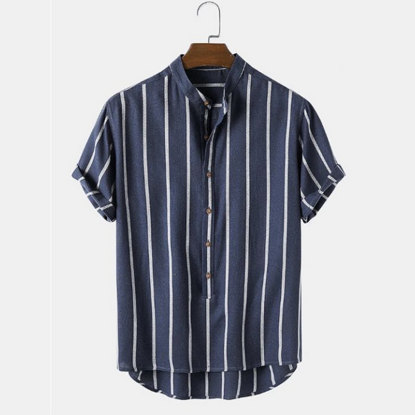 Camisa Casual de Hombre con Cuello Mao y Rayas