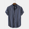 Camisa Casual de Hombre con Cuello Mao y Rayas