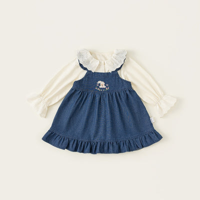 Conjunto Infantil Primavera: Blusa Denim y Falda Manga Larga - Image 6