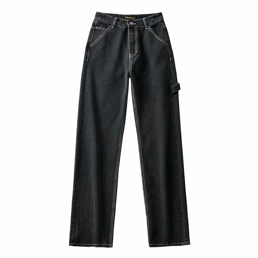 Jeans Talle Alto Pierna Ancha Retro con Costuras Decorativas - Image 24