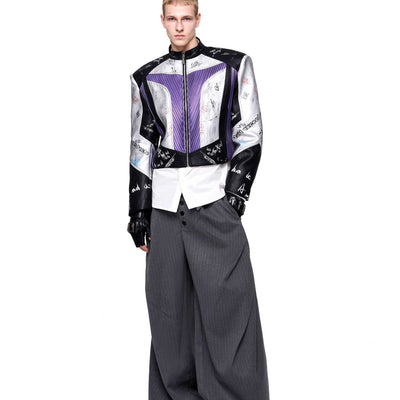 Chaqueta de Cuero Estilo Graffiti con Cuello Elevado para Hombre - Image 5