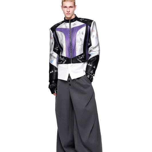 Chaqueta de Cuero Estilo Graffiti con Cuello Elevado para Hombre - Image 5