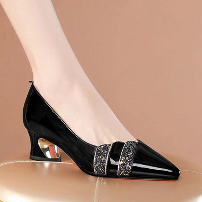 Zapatos de Tacón Medio Puntiagudo con Combinación de Colores para Mujer - Image 7